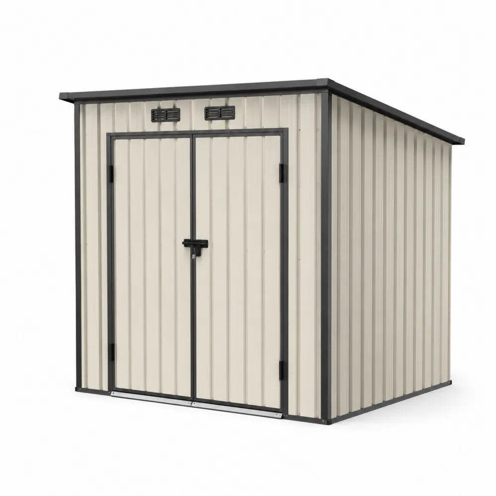 Abri de jardin en acier galvanisé beige et noir environ 200 cm 120 cm 180 cm porte double verrouillable