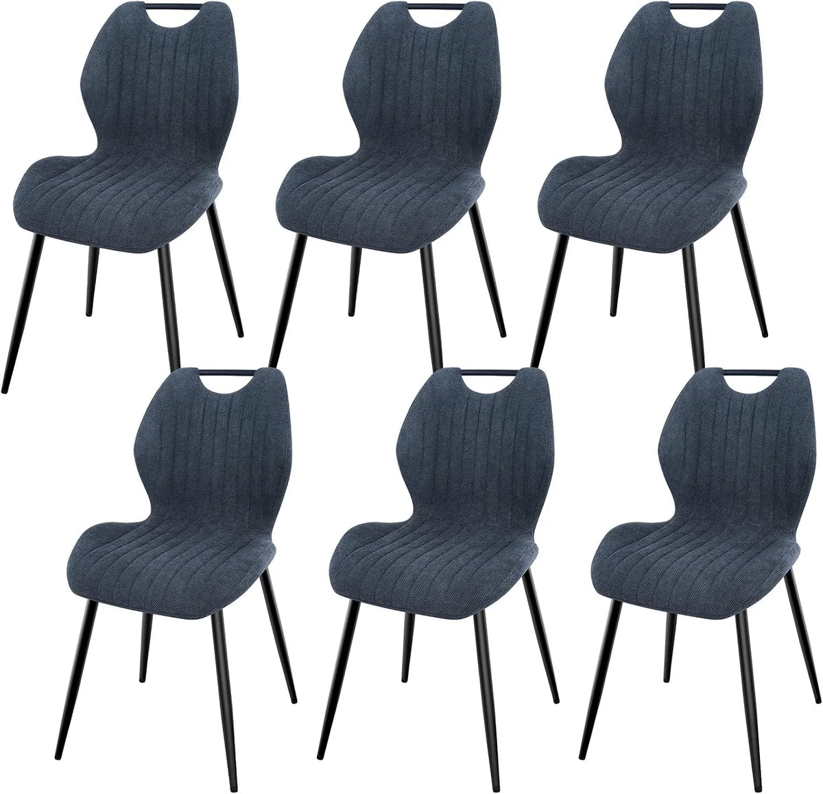 Chaise: en métal, revêtement en tissu, avec dossier, Lot de 6, noir