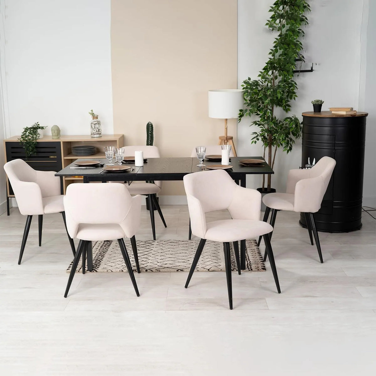 Chaise — COSY, en acier, Ensemble de 7, noir, extensible