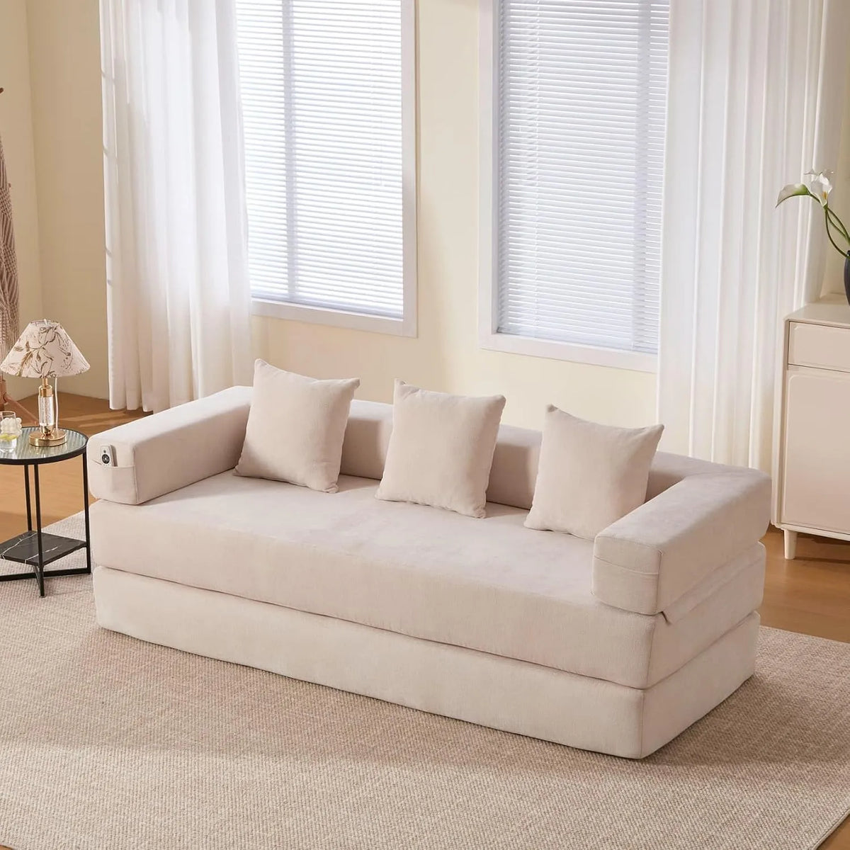 Canapé convertible et canapé-lit — DIY, en chenille, avec bureau, convertible, avec coussins, 2 Places, beige