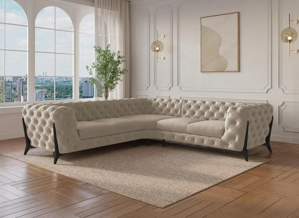 Canapé d'angle et canapé panoramique — beige, revêtement en velours