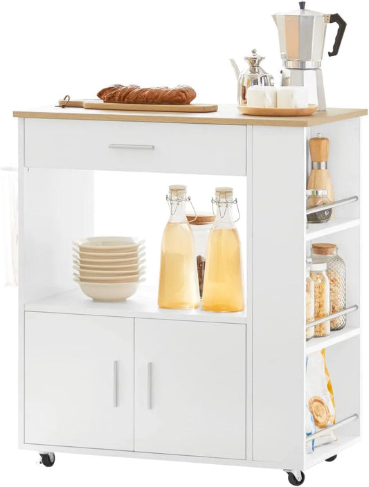 SoBuy Desserte Cuisine à roulettes Meuble Cuisine Rangement Desserte de: FKW113-WN, avec rangement, avec roulettes, 75 × 46 × 83 cm, blanc