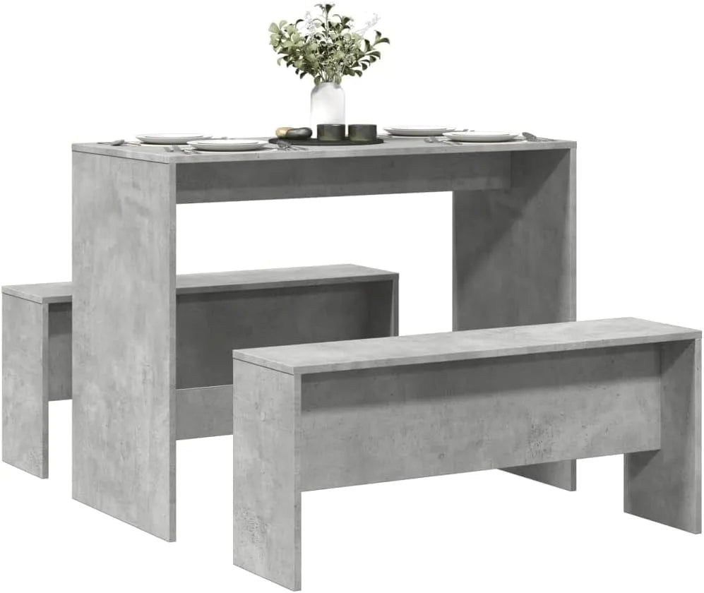 Table à manger et table de salle à manger: en bois, 3 pièces, gris