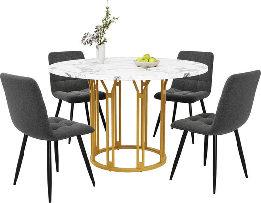 Table à manger et table de salle à manger — MDF, en métal, respirant, revêtement en tissu, 5 pièces