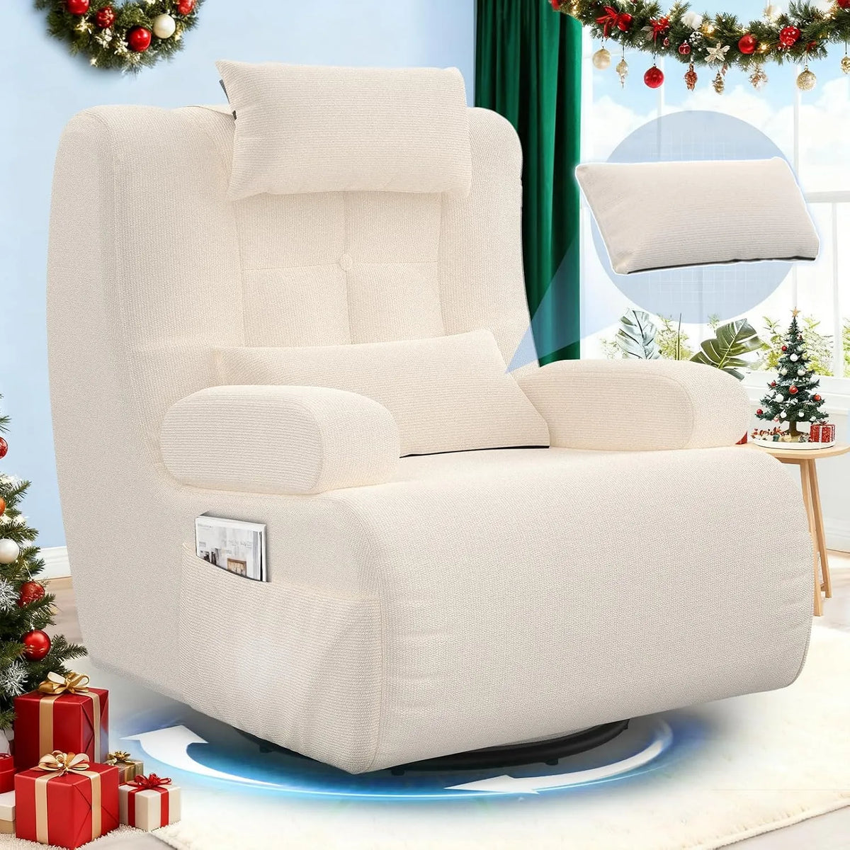 3 en 1 Fauteuil et chaise rembourrée: pivotant, avec dossier, avec coussins