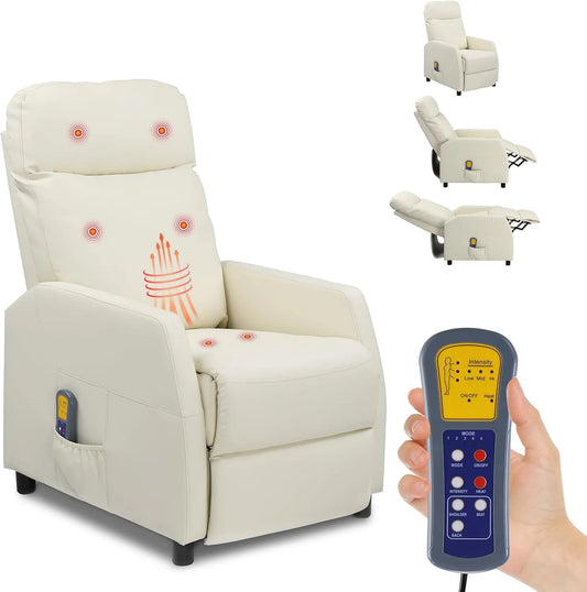 Fauteuil de massage et fauteuil relax — avec dossier, réglable, avec chauffage, blanc, inclinable