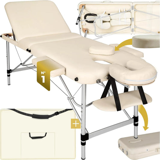 tectake ® Table de Massage Pliante Professionnelle 3 Zones Aluminium Cosmetique — en aluminium, format portable, usage professionnel