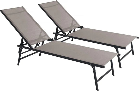 Habitat et Jardin Lot de 2 Bains de Soleil en: Taupe, en métal, 180 × 54 × 104 cm, beige
