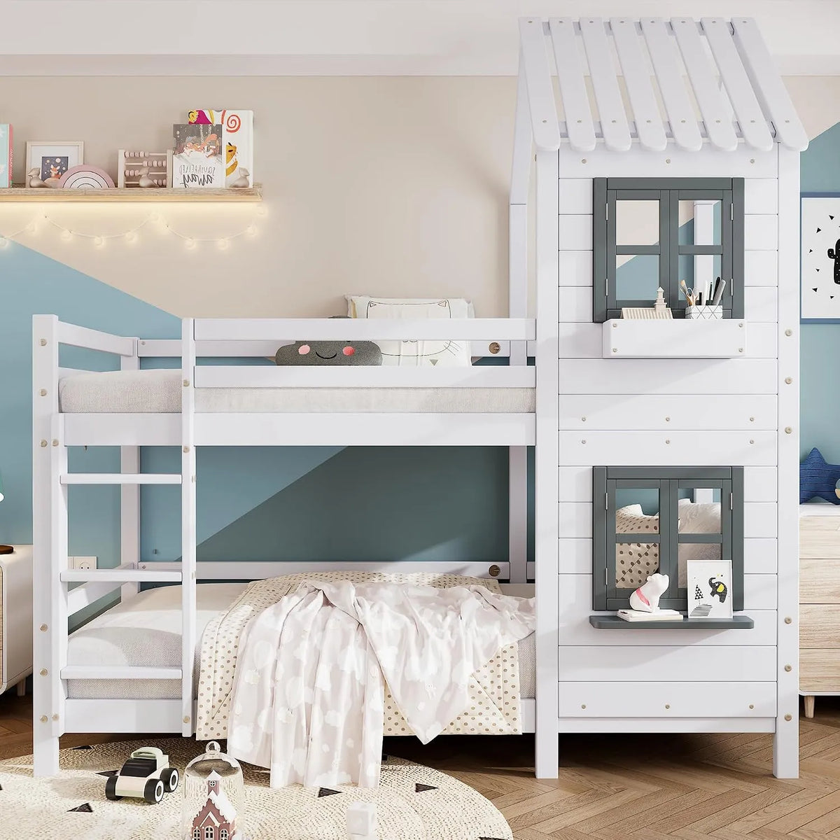 Lit superposé et lit mezzanine – pour enfant, avec barrière anti-chute, blanc