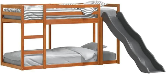 Lit superposé et lit mezzanine – pour enfant, en bois, avec toboggan, avec échelle, 90 × 200 cm