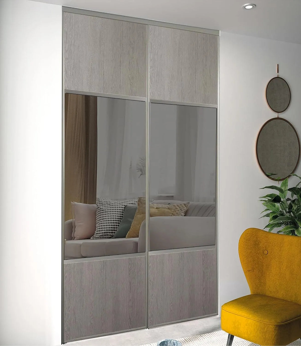 Kit de 2 portes de placard coulissantes – 250 cm, 120 cm, gris