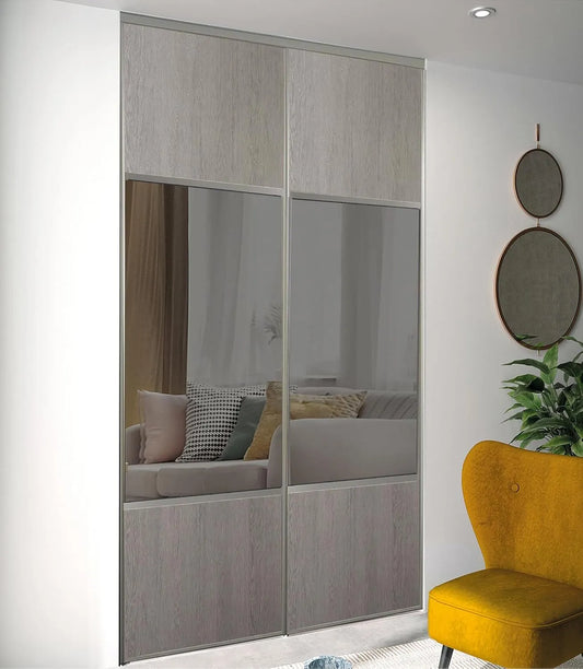 Kit de 2 portes de placard coulissantes – 250 cm, 120 cm, gris