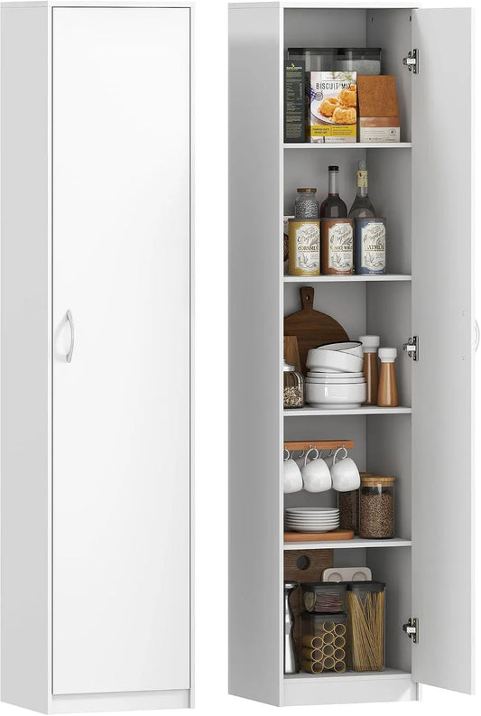 HOMCOM Armoire de rangement – avec Bibliothèque et étagère de rangements, réglable, 5 niveau ×, 1 porte, 40 × 35 × 180 cm, blanc, avec étagères