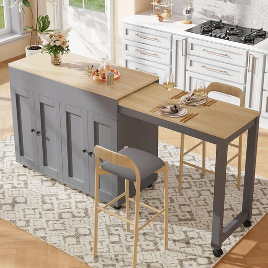 Table à manger: avec rangement, avec Bibliothèque et étagère de rangements, réglable, 4 Portes, 180 × 50 × 94 cm, gris, avec étagères