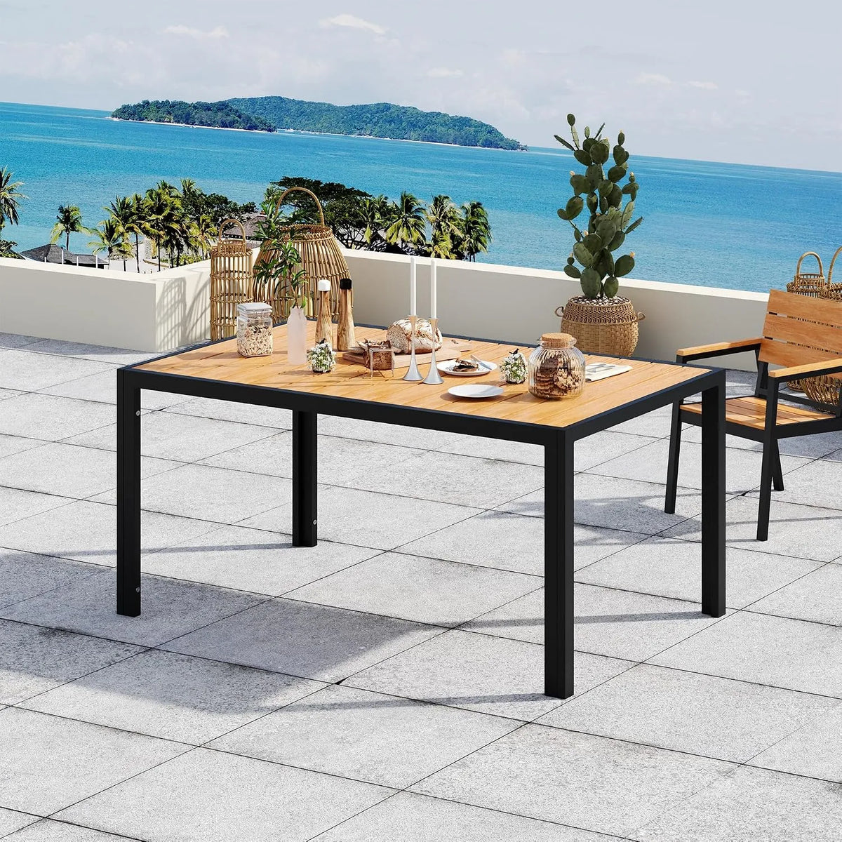 Devoko HDPS Table de jardin et table de terrasse Résistant aux Intempéries — en bois, en aluminium, 150 × 80 × 74 cm
