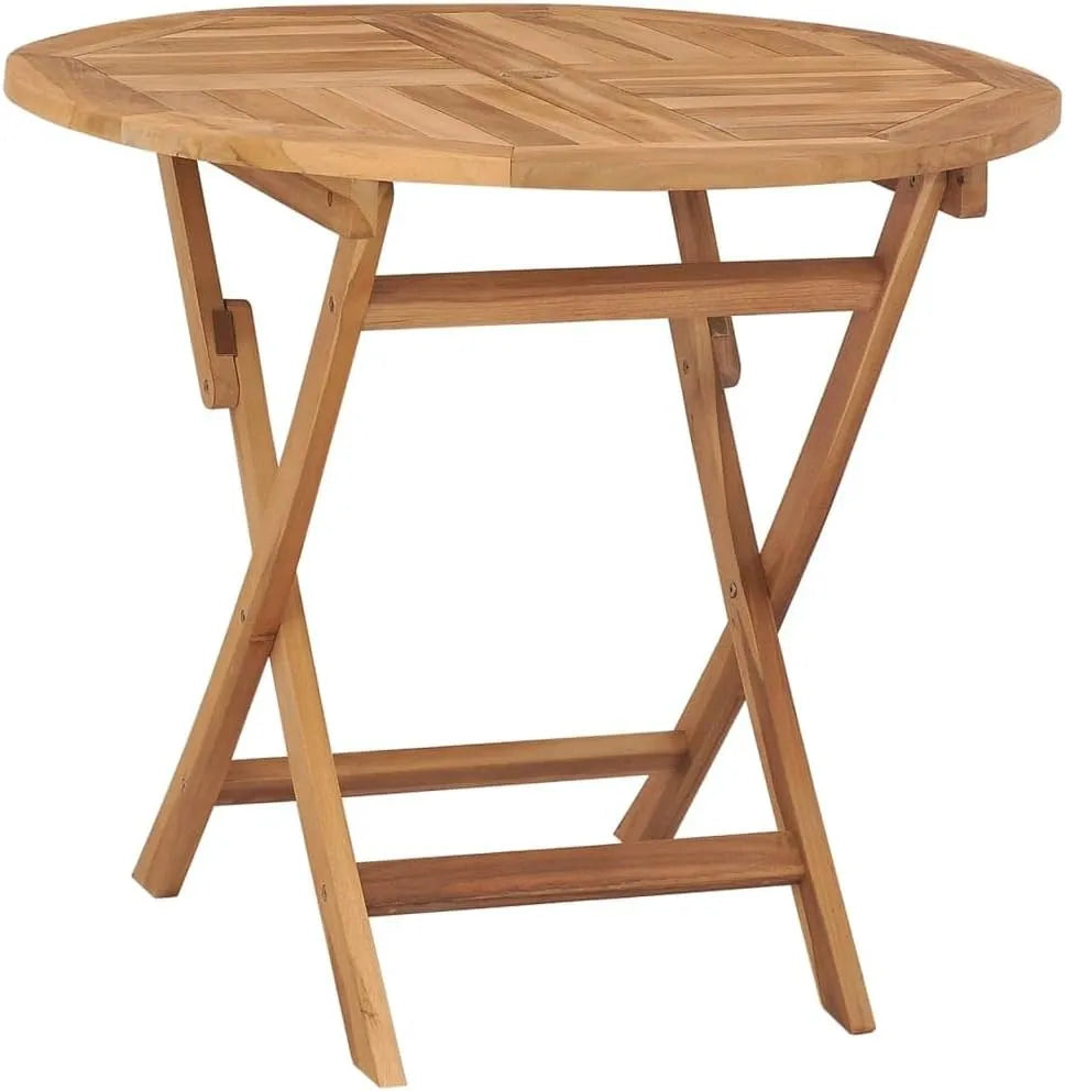 Teck Massif Table à Dîner d'Extérieur Pliable Ronde Table de