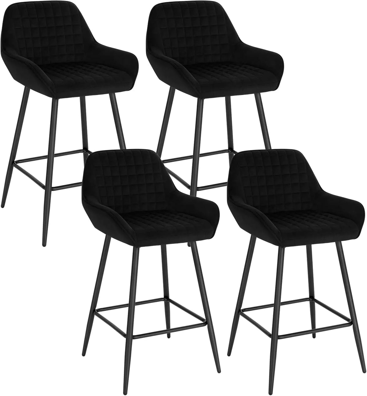 Chaise — Lot de 4, 64cm, noir, revêtement en velours