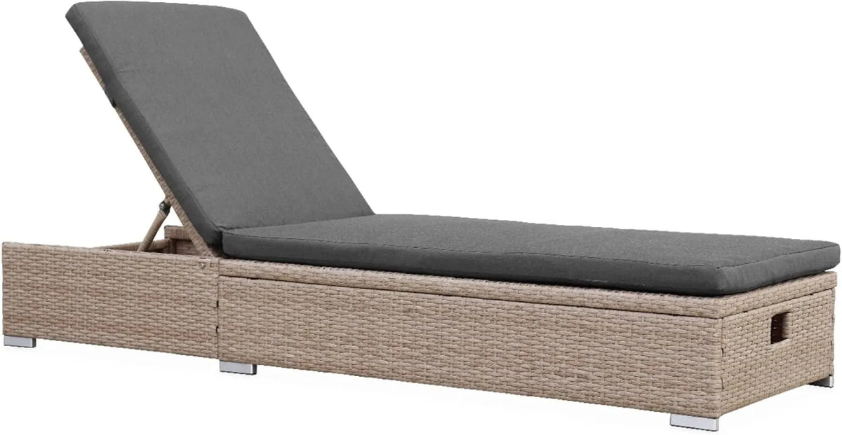 Alice's Garden - Chaise Longue en Résine Tressée avec Coussins Gris, Multi-Positions, Modèle Olbia 195x65x32/97 cm