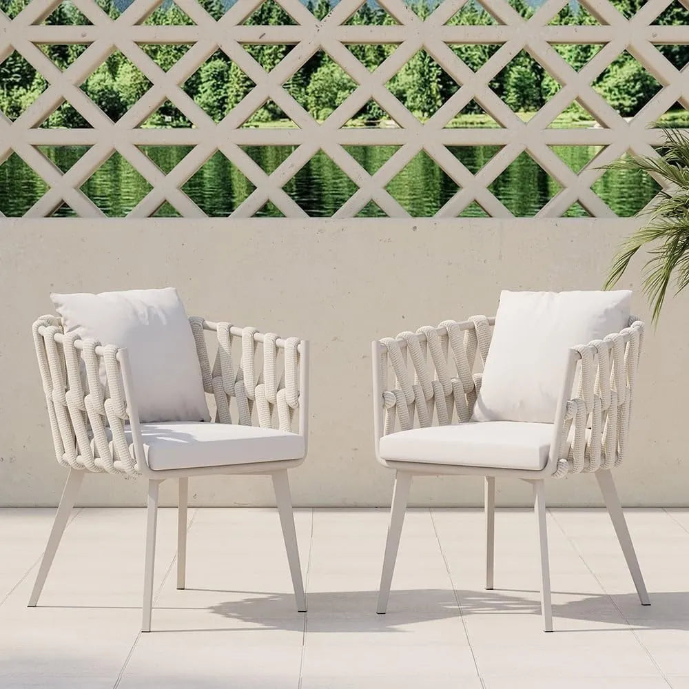 Chaise de Jardin en Aluminium et Corde avec Coussin Beige (Lot de 2) - Homary