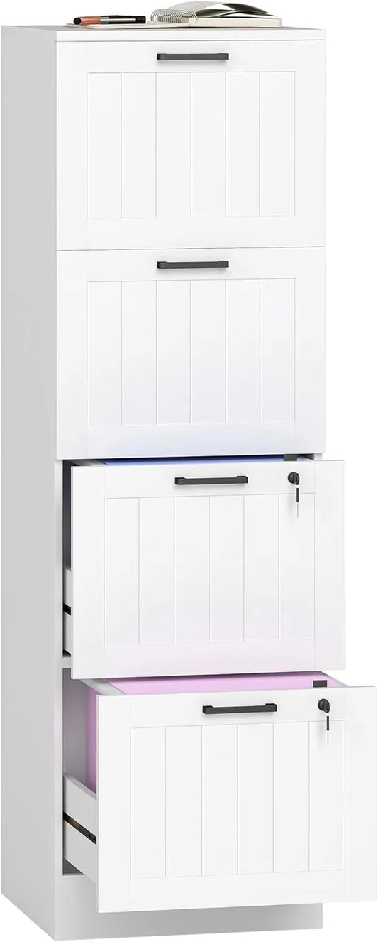 Caisson de Bureau HOMCOM avec Serrure et Tiroirs, Rangement Compact pour Documents, 40x40x131 cm, Blanc