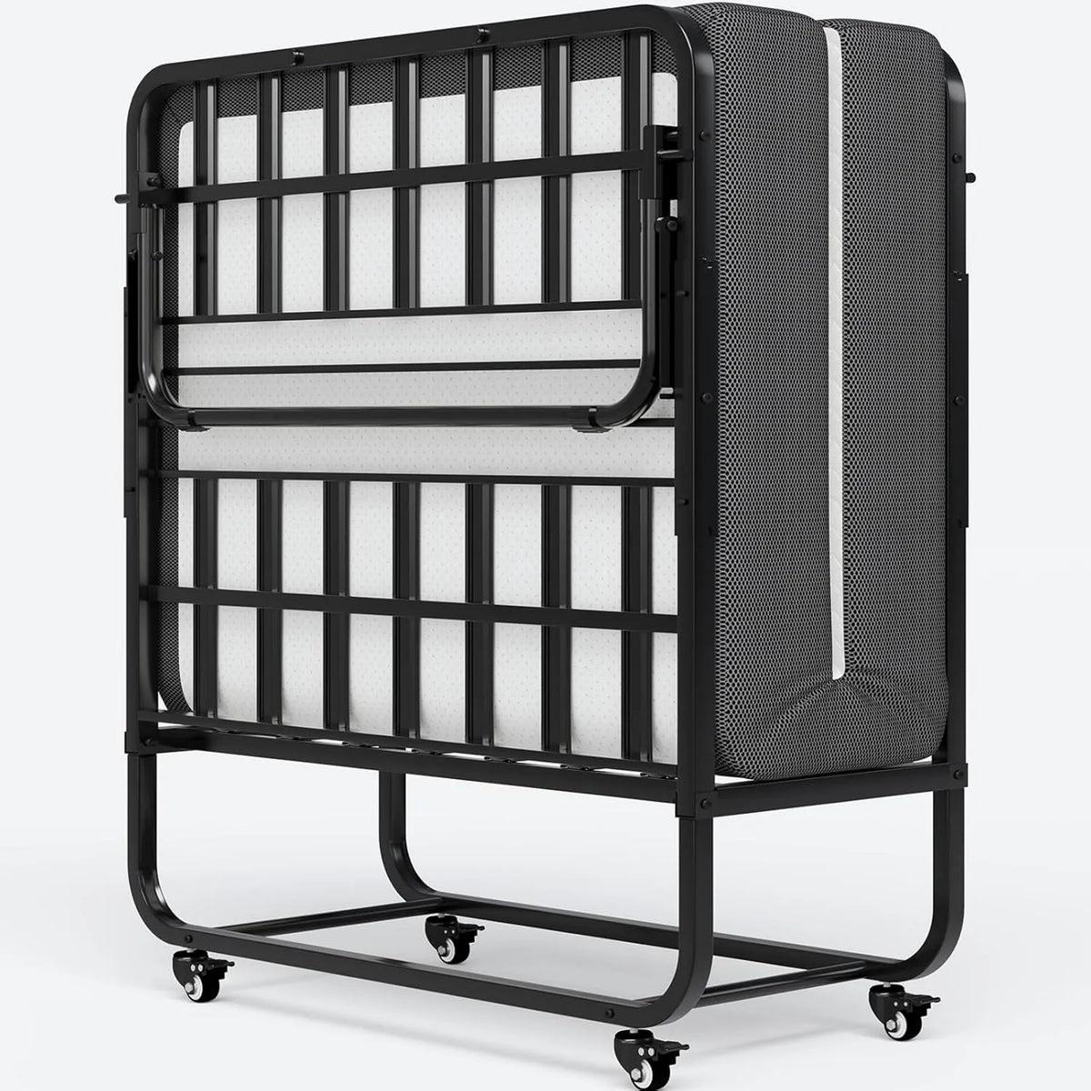 Lit d'Appoint 90x200cm avec Matelas Mémoire 13cm, Pliable et Mobile, Capacité 250KG