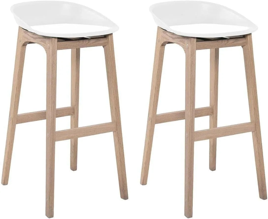 Tabourets de Bar Riva 75cm, Pieds en Chêne, Assise Blanche - Lot de 2