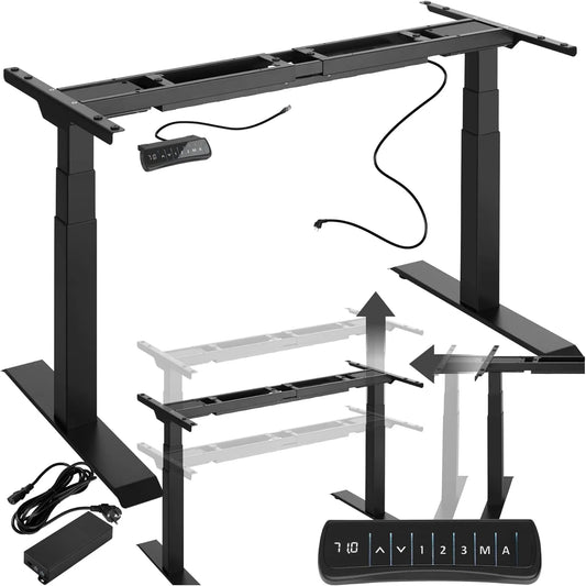 Bureau Ergonomique Électrique Réglable en Hauteur avec Pieds en Acier et Mémoire, Noir