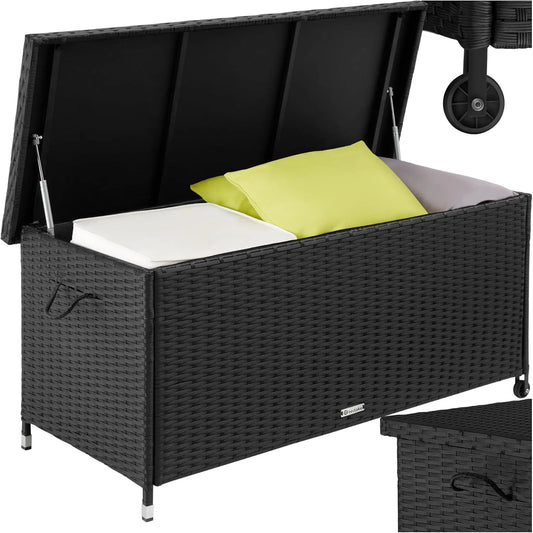 Tectake Coffre de Jardin Extérieur 270L en Rotin avec Roulettes et Couvercle
