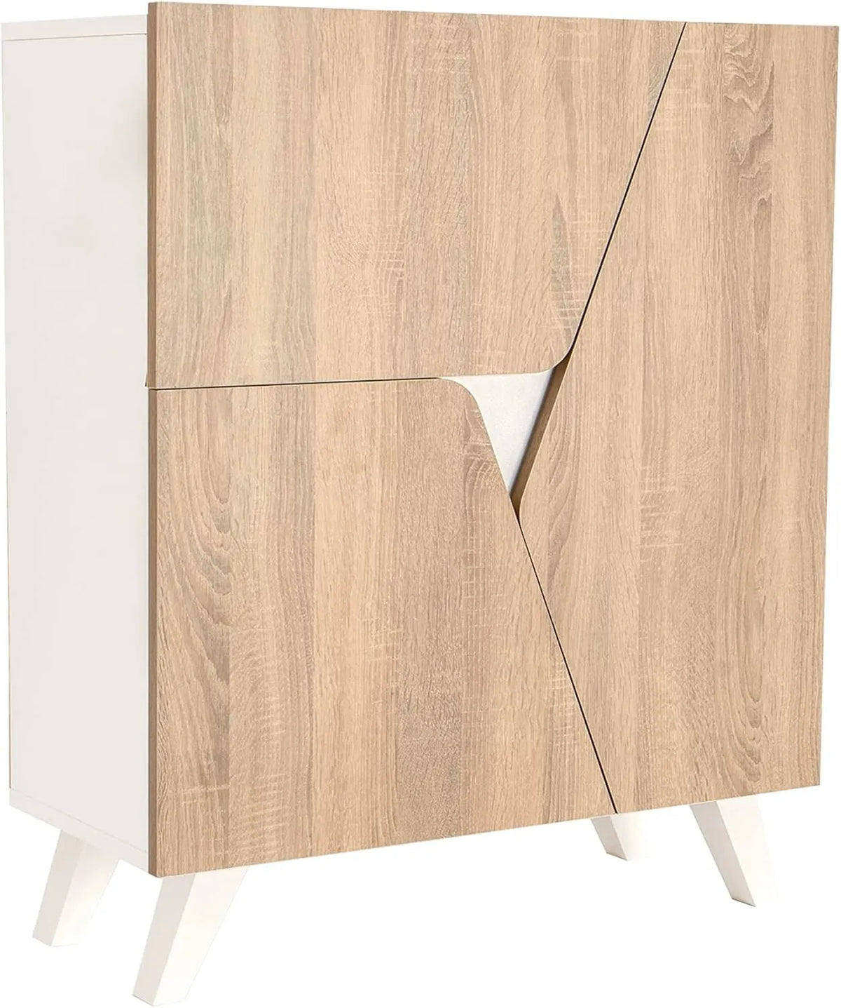 Buffet en Chêne et Blanc pour Salon ou Entrée, 80 x 94 x 34 cm