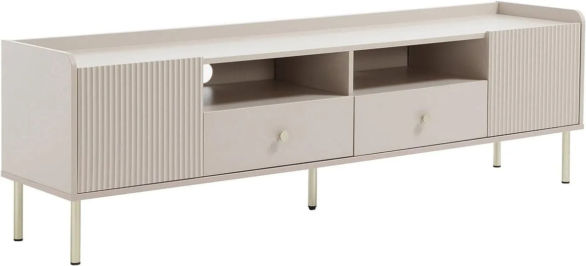 Meuble TV Moderne avec Rangement - Beige et Doré - LUNAOR
