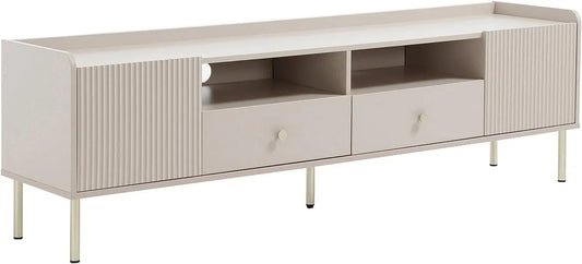 Meuble TV Moderne avec Rangement - Beige et Doré - LUNAOR