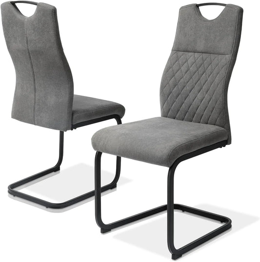 Lot de 2 chaises de salle à manger modernes en simili cuir gris avec dossier haut et pieds noirs