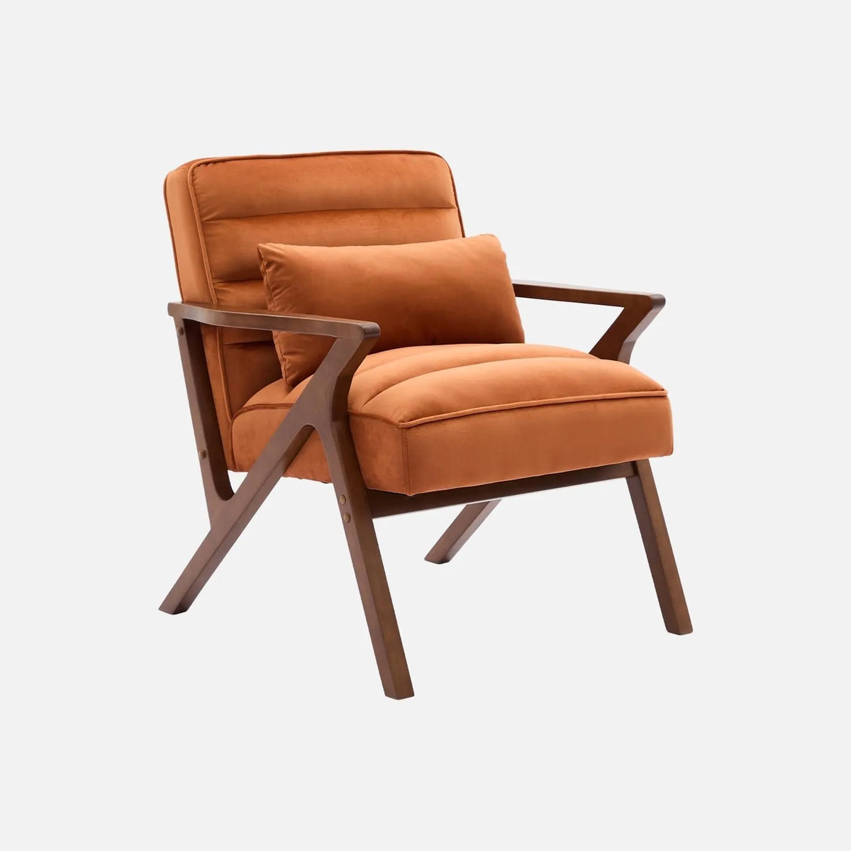 Fauteuil Scandinave en Bois d'Hévéa et Velours Terre Cuite - Sweeek