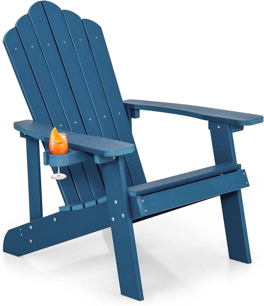 Fauteuil Adirondack Extérieur en HIPS avec Porte-Gobelet, Résistant aux Intempéries, Bleu