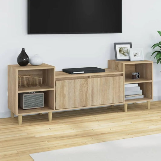 Meuble TV Moderne en Bois Chêne Sonoma 160 cm, Buffet avec 6 Compartiments et Portes, Design Fonctionnel pour Salon