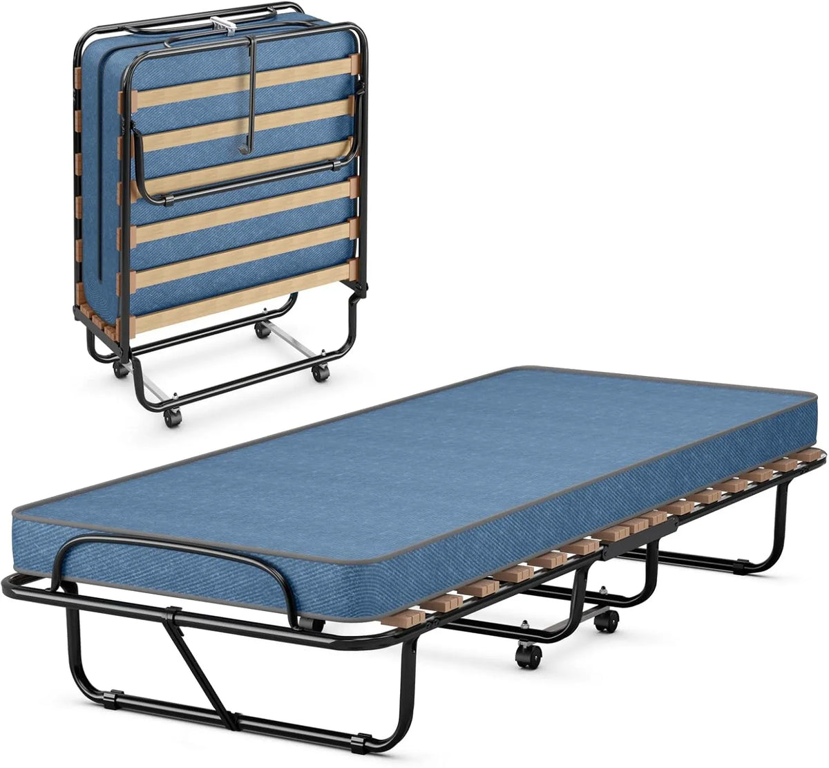 Lit Pliant Confortable pour Adulte 80x190CM, avec Matelas Orthopédique en Mémoire 6,5 cm, Supporte 136KG - Idéal pour Invités