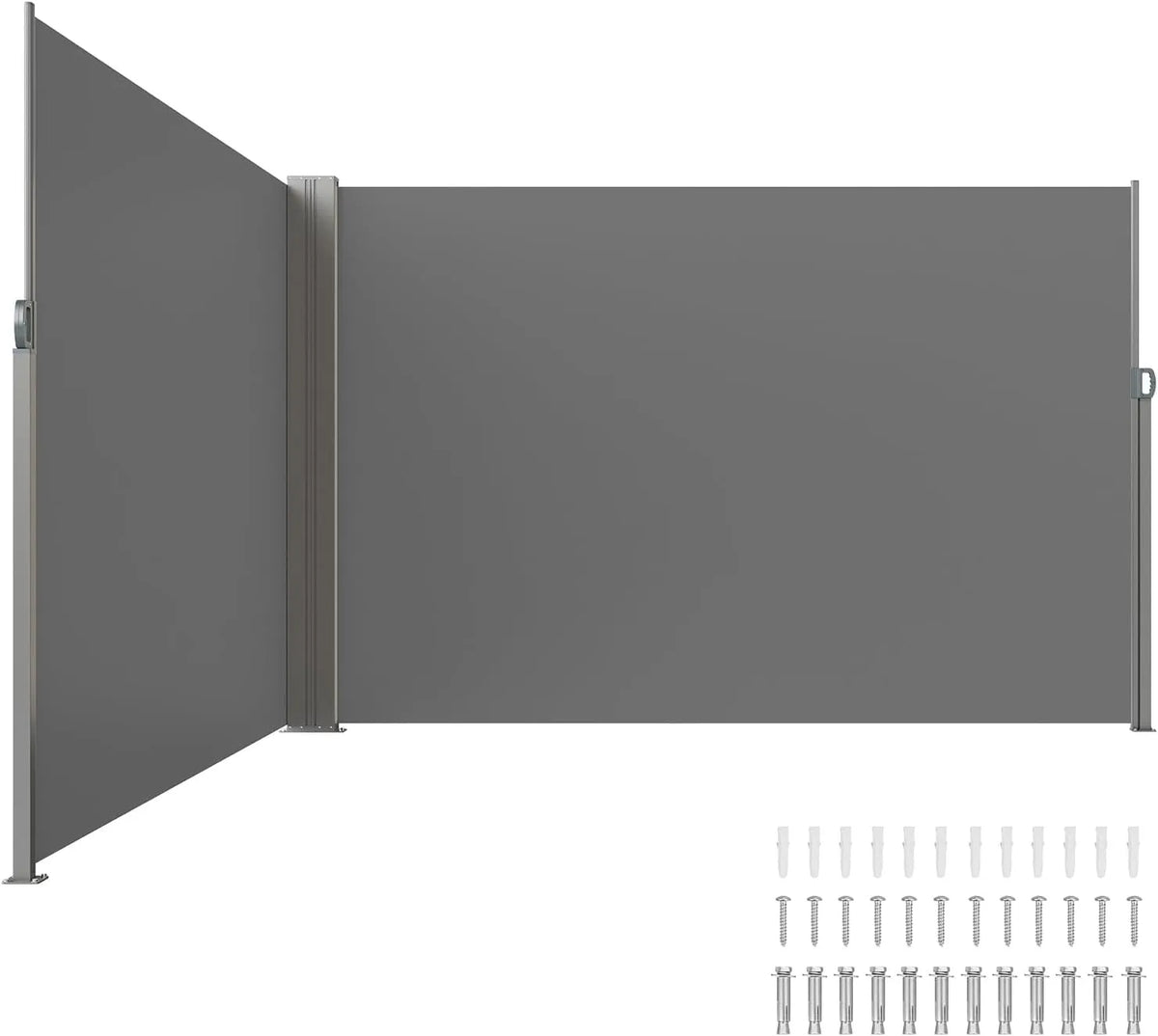 Ecran Latéral Rétractable VEVOR 200x600 cm - Paravent Extérieur Imperméable en Polyester, Résistant aux UV, pour Jardin, Balcon et Terrasse - Gris