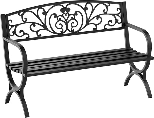 Outsunny Banc de Jardin Vintage en Fonte Noire 3 Places, 127x60x85 cm, Capacité 240 kg