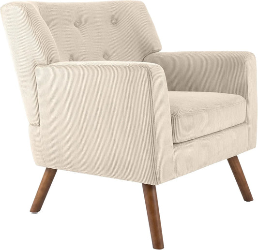 Chaise Longue en Velours Côtelé Kioni avec Accoudoirs, Capacité 150 kg, Fauteuil Relax pour Salon, Couleur Crème