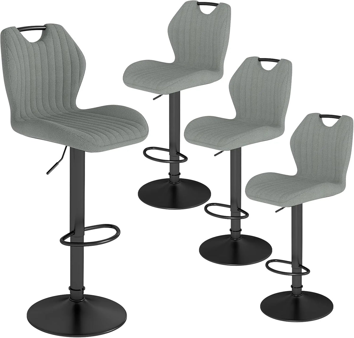 Lot de 4 Tabourets de Bar Pivotants, Réglables en Hauteur, avec Dossier et Repose-Pieds, pour Cuisine, Bar et Salle à Manger, Gris Foncé
