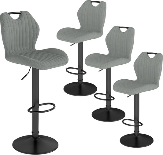 Lot de 4 Tabourets de Bar Pivotants, Réglables en Hauteur, avec Dossier et Repose-Pieds, pour Cuisine, Bar et Salle à Manger, Gris Foncé
