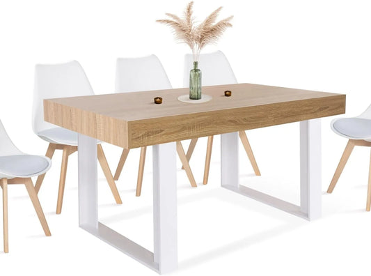 IDMarket - Table à Manger Rectangulaire Phoenix 6 Places Bois et Blanc 160 cm