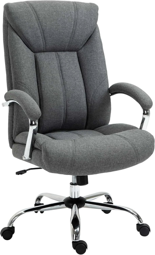 Chaise Ergonomique en Lin Gris, Dossier Haut Réglable et Pivotant 360°