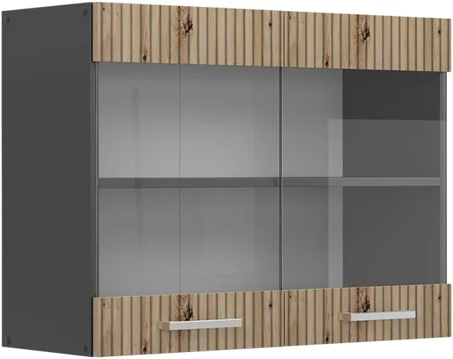 Armoire Murale de Cuisine Vitrée, Chêne Artisan et Anthracite, 80 cm