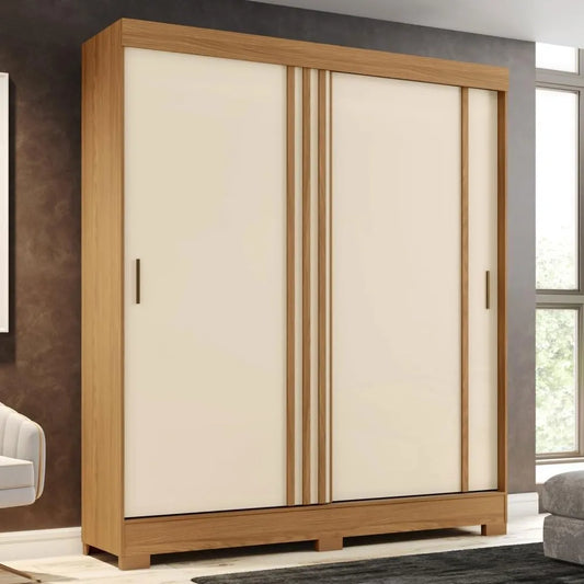 Armoire de Rangement AUROR - Design Moderne Beige et Gris
