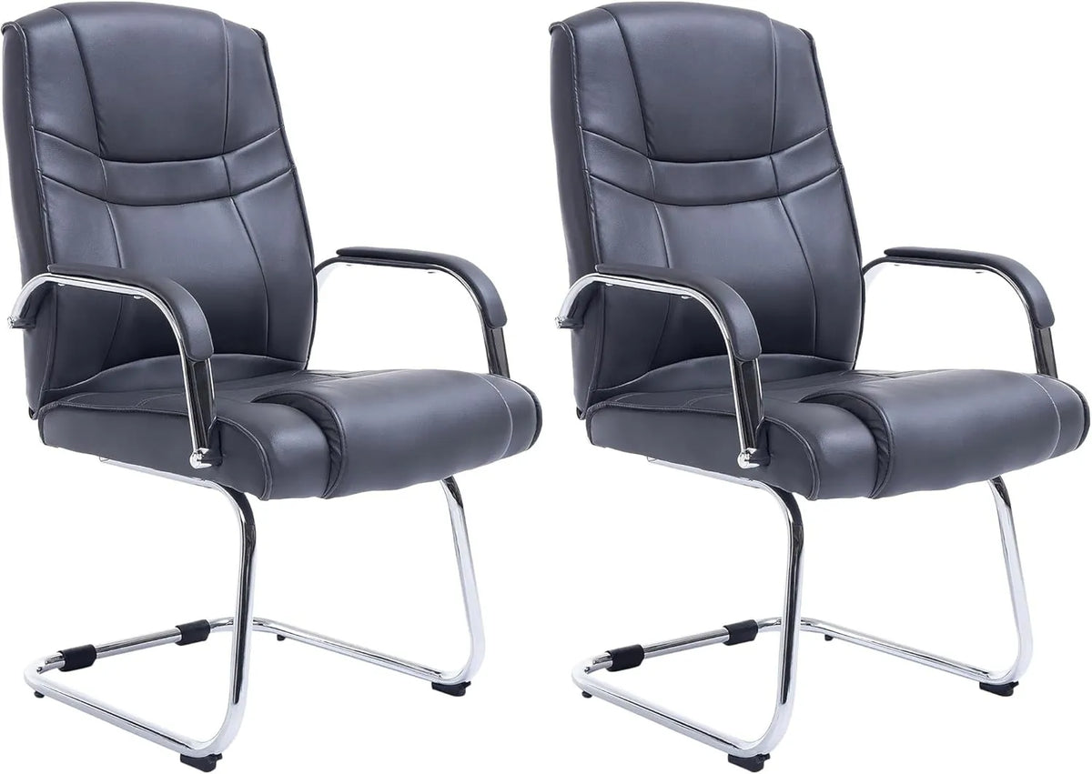 Ensemble de 2 Chaises Cantilever en Similicuir Gris avec Accoudoirs - Structure Métal Chromé - Charge Max 180 Kg