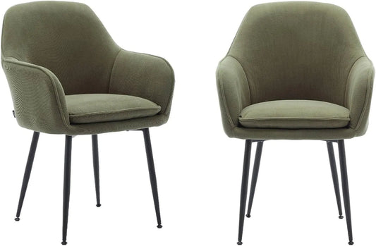 Ensemble de 2 Fauteuils en Velours Côtelé Kaki avec Pieds en Métal Noir
