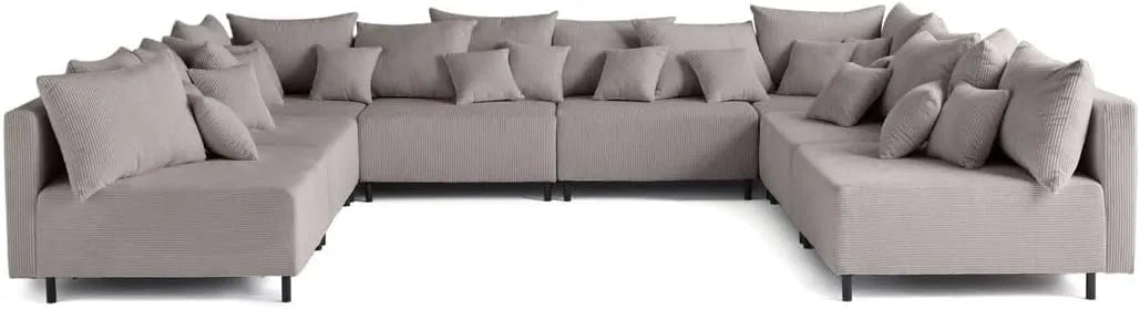 Canapé Panoramique Modulable en Velours Gris - 8 Places - Style Moderne
