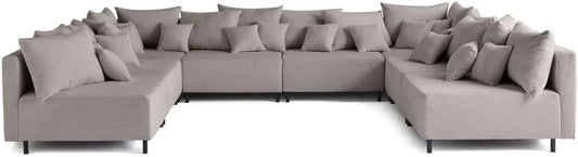 Canapé Panoramique Modulable en Velours Gris - 8 Places - Style Moderne