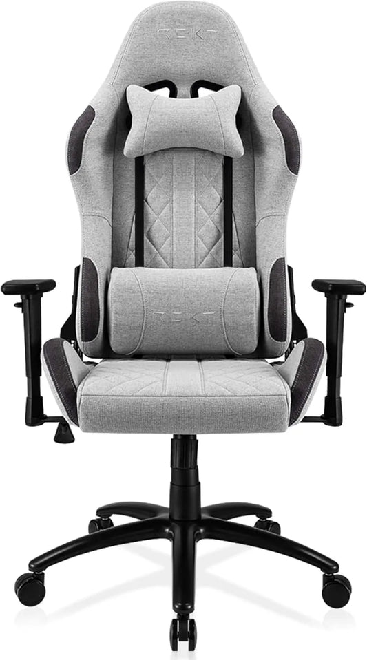 Chaise Gaming REKT ULTIM8-RS en Tissu Premium, Inclinable à 160°, Accoudoirs 3D, Support Lombaire et Nuque, Capacité 150 Kg, Gris Clair